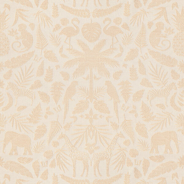 Gordijn van luxueuze chenille stof met een tropische print in creme en beige, perfect voor het creëren van een exotische en stijlvolle sfeer in uw interieur of kinderkamer.