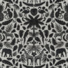 Gordijn van luxueuze chenille stof met een tropische print in zwart, perfect voor het creëren van een exotische en stijlvolle sfeer in uw interieur, slaapkamer of kinderkamer.