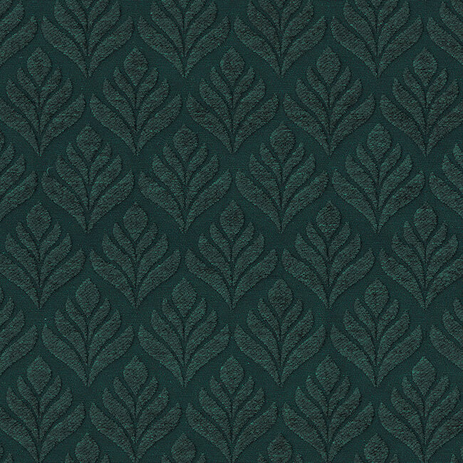 Velvet Retro Bloem stof in groen, met een vintage bloemmotief dat een luxueuze, zachte textuur biedt.