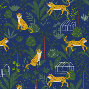 cheetah blauw vouwgordijnen bb2433 van okika, kinderkamer vouwgordijnen op maat in blauwe kleur met cheetahs