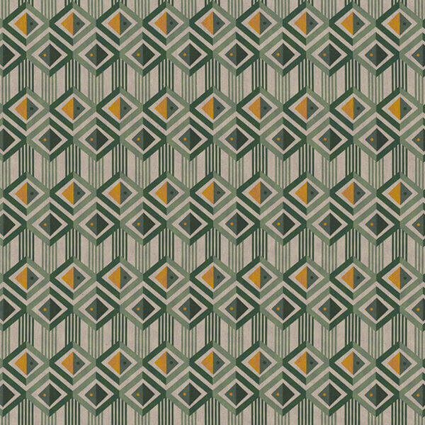 Graphic Diamant Groen gordijnstof met geometrisch patroon in groene tinten, ideaal voor een moderne en stijlvolle kamerinrichting.