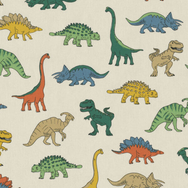 kinderkamer gordijnen okika, dinosaurus gordijnstof, dinosaurus print.